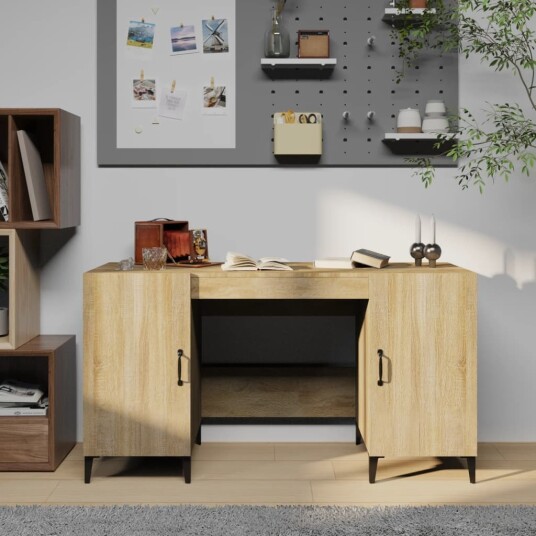 vidaXL Skrivebord sonoma eik 140x50x75 cm konstruert tre vidaXL Skrivebord sonoma eik 140x50x75 cm konstruert tre