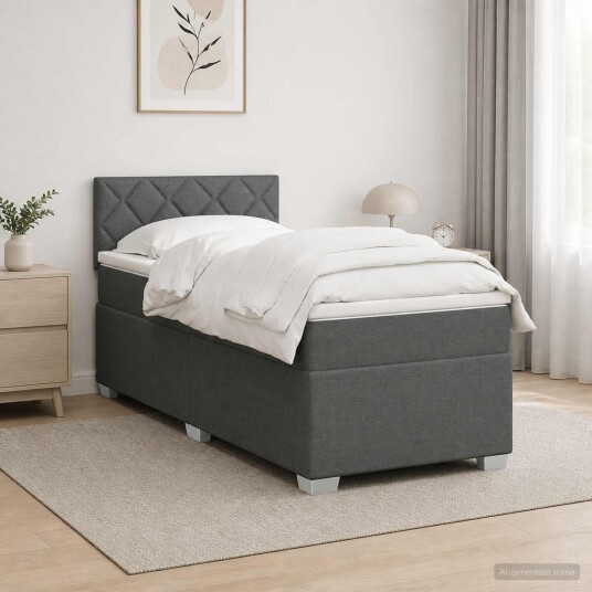 vidaXL Box Spring Seng med Madrass og LED Mørkegrå 90 x 190 cm Stoff