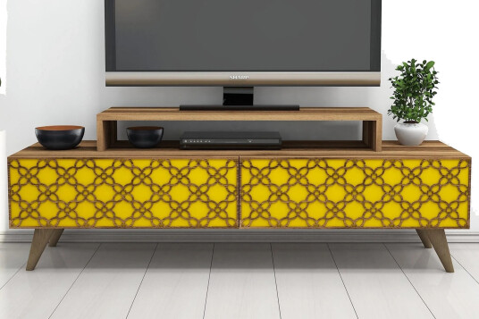 Hovdane TV-Benk 140 cm - Brun/Gul