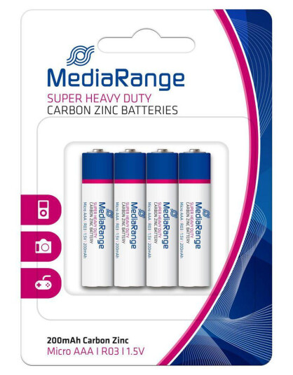 MediaRange - 4 x AAA / LR03-batterier - Kul-sink - 200 mAh