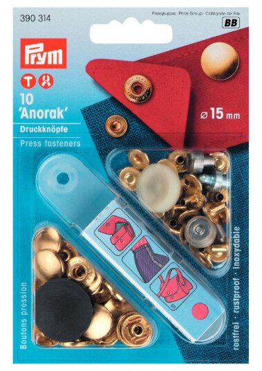 Trykknapper anorak 10 stk x 15 mm gull Trykknapper anorak 10 stk x 15 mm gull