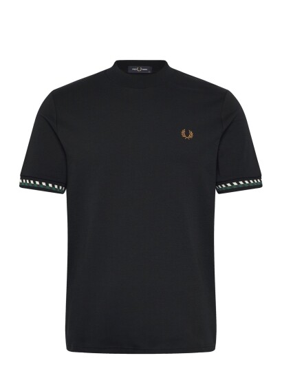 Fred Perry Jacquard Cuff T Shirt   Black   XL