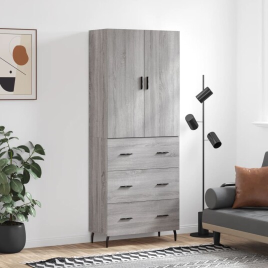 vidaXL Highboard grå sonoma 69,5x34x180 cm konstruert tre 8720845411145