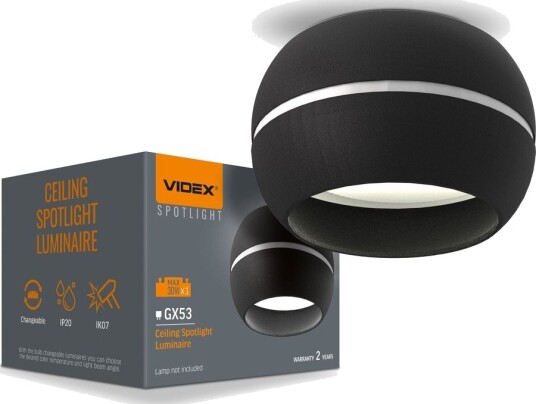Videx GX53 innfellingsspot Sort aluminium IP20 90x90mm hull: Ø7,3 7,7 cm uten lyskilde Videx GX53 innfellingsspot Sort aluminium IP20 90x90mm hull: Ø7,3 7,7 cm uten lyskilde