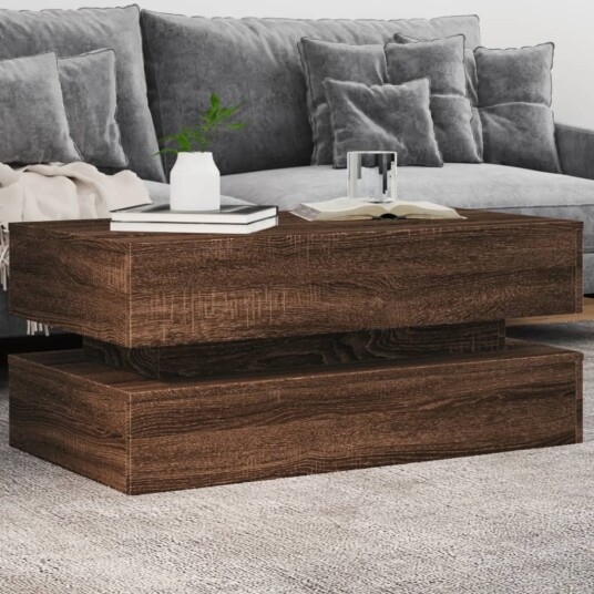 Salongbord med LED-lys brun eik 90x50x40 cm 8721012466364 Salongbord med LED-lys brun eik 90x50x40 cm 8721012466364