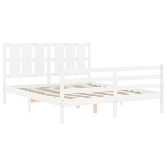 vidaXL Sengeramme med hodegavl hvit 5FT King Size heltre
