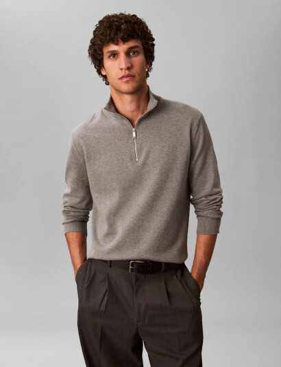 Calvin Klein Ls Supima Qz Sweater 12Gg - Grey - XL