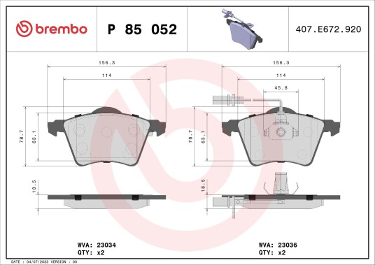 Bremseklosser BREMBO P 85 052 Bremseklosser BREMBO P 85 052