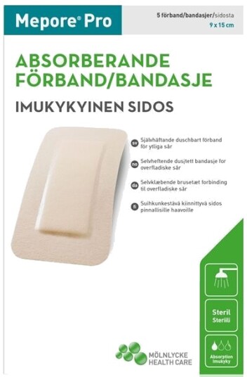 Mepore Pro dusjtett selvheftende kompress Steril 9x15 cm 5 stk. Mepore Pro dusjtett selvheftende kompress Steril 9x15 cm 5 stk.