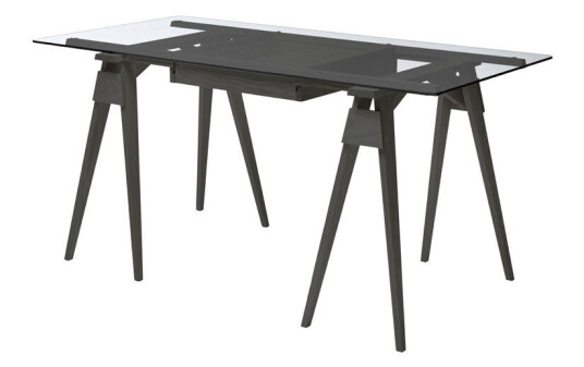 Design House Arco skrivebord sort lakk, inkl. skuff, glassplate