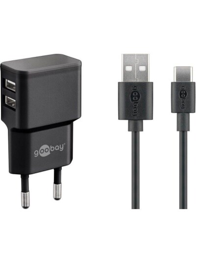 Pro USB-C Lader Set med 2 USB-porter og 1m Kabel - 2.4 A