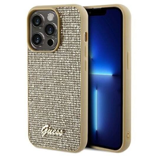 Originalt Frontpaneldeksel Guess Guhcp14lpmsdgsd For Iphone 14 Pro (Disco Script Metal / Gold)