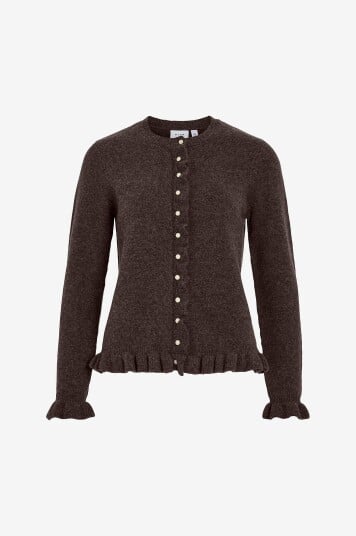 Vila Kardigan viJacia O neck L/S Frill Knit Cardi Brun Vila Kardigan viJacia O neck L/S Frill Knit Cardi Brun