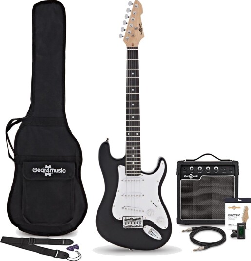 Gear4Music 3/4 LA Elektrisk Gitar Svart med 10 W Forsterkerpakke Gear4Music 3/4 LA Elektrisk Gitar Svart med 10 W Forsterkerpakke