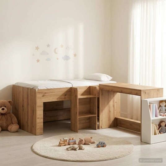  Barneseng med skrivebord Artisan eik 80 x 160 cm Konstruert tre