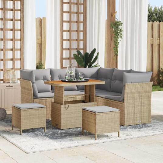 vidaXL Hagesofa Set 8 stk. 5-Antall seter Beige og lys grå polyrotting