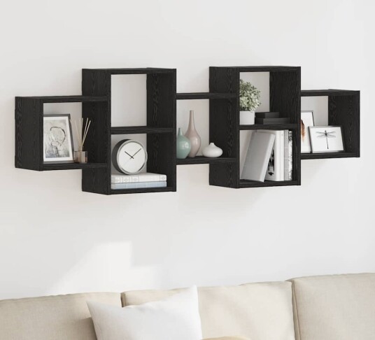 vidaXL Vegghylle svart eik 129x18x42 cm konstruert tre