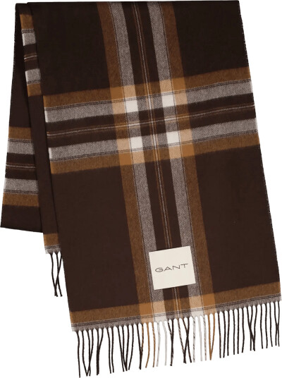 Gant Tartan Check Wool Scarf - Brown - ONE SIZE