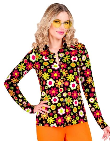 Widmann 60's Mørk Blomstrete Hippie Kostymeskjorte til Dame XX Large Widmann 60's Mørk Blomstrete Hippie Kostymeskjorte til Dame XX Large
