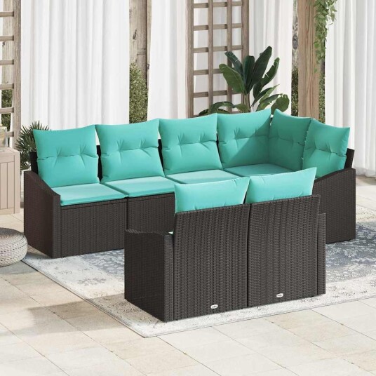 vidaXL Sofa sett 7 stk. Svart polyrotting