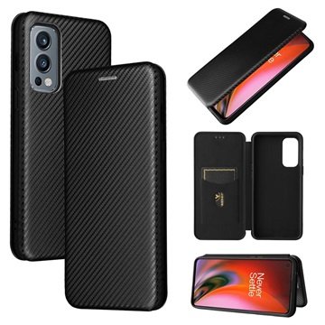 OnePlus Nord 2 5G Flip-deksel Carbon Fiber Svart