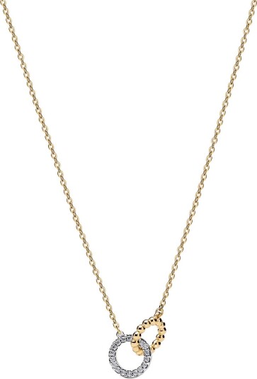 Pandora Beads & Pavé Interlocking Circles Necklace Gold 45 CM