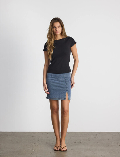 NOISY MAY Nmmaya S/S Boatneck Top Noos   Black   L