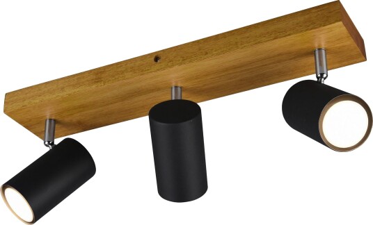 Trio Lighting Marley spot 3L GU10 matt svart/tre - Matt svart/Natur