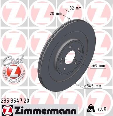 Bremseskive ZIMMERMANN 285.3547.20 Bremseskive ZIMMERMANN 285.3547.20
