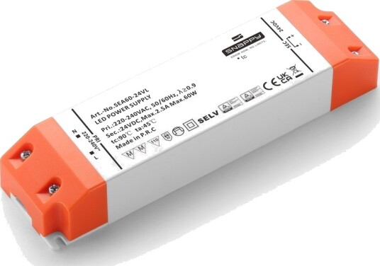 Snappy Snappy 60W / 24V DC strømforsyning 2,5A IP20 innendørs Snappy Snappy 60W / 24V DC strømforsyning 2,5A IP20 innendørs