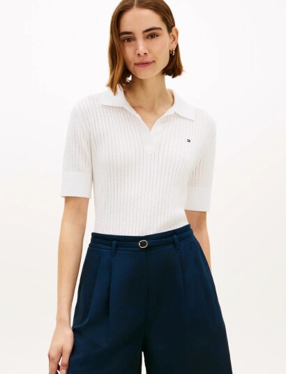 Tommy Hilfiger Pointelle S/S Polo Sweater White XL