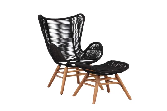 Venture Design Tingeling lenestol Svart/akacia Med fotskammel Svart