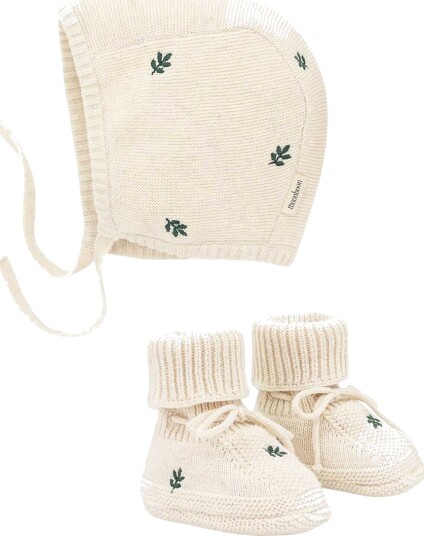 Moonboon Knitted Bonnet And Booties Giftbox   Cream   3 6M62/68CM