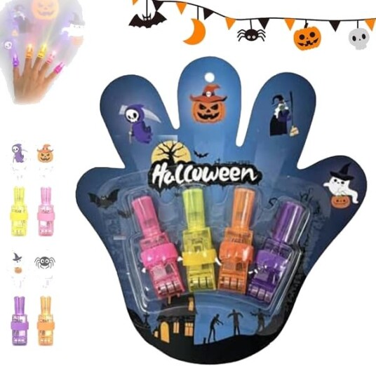 Halloween LED Fingerprojektorringer med Spøkelse 4 stk