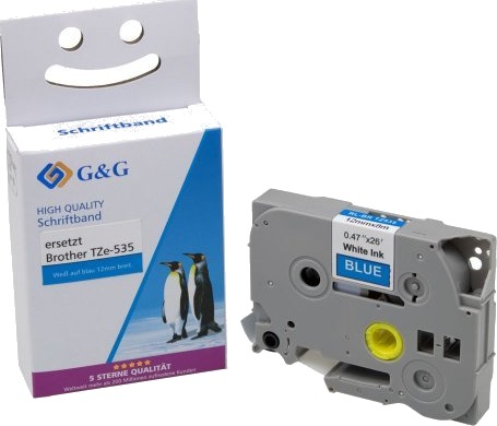 G&G 15559 Hvitt På Blått Kontinuerlig Etikett Tz/Tze Grå Brother Brother Ptouch 1010 Brother Ptouch 1090 Brother Ptouch 1280 Brother Ptouch 1750 Brother Ptouch 18R...