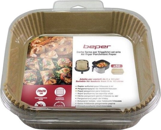 Beper C103ACC003 Bakepapirformer til airfryer kvadratiske 24x24x4,5 cm ??? 50 stk