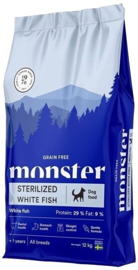 Monster Hundemat Kornfri Sterilisert Hvit Fisk 12 kg