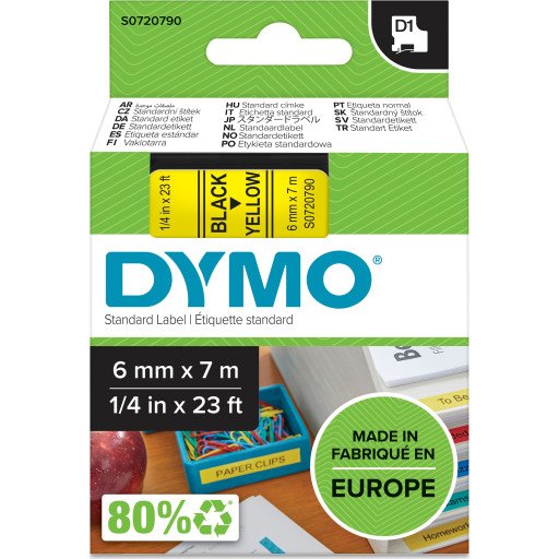 Dymo Tape D1 6mm Svart/gul