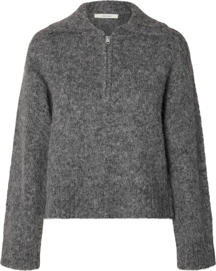 Selected Slwanjuli Ls Knit Half Zip   MEDIUM GREY MELANGE   L