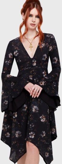 Killstar Goth Kort kjole Twilight Boho Summer Autumna's Night Midi Kjole XS til M Damer flerfarget