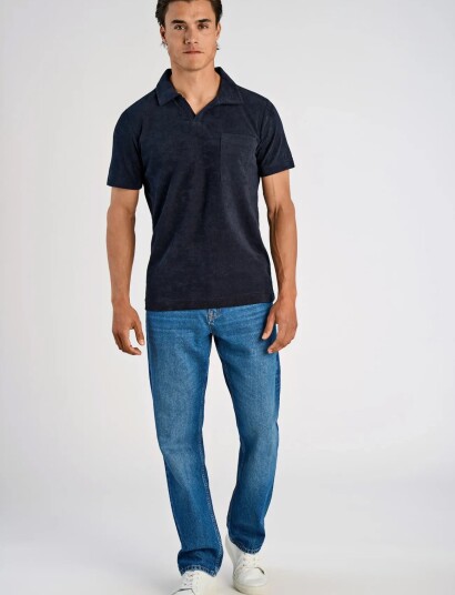 Lindbergh Towel V Neck Polo S/S Navy XXL