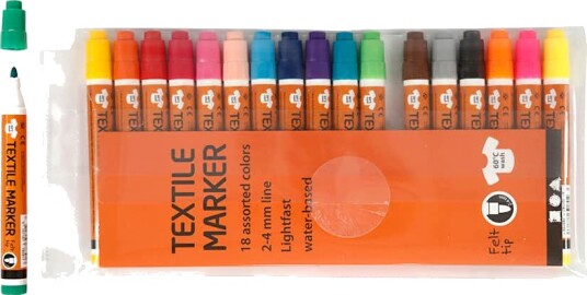 Tekstilpenner Creativ Company Ass Farger Strek 2 4 mm 1 pakke