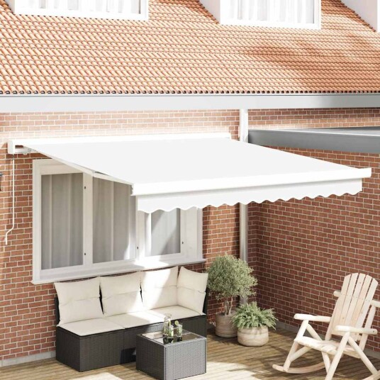 Manuell Retractabel Markise Hvit 350x250 cm  Markise Erstatningsstoff for 3,5x2,5 m Ramme Hvit