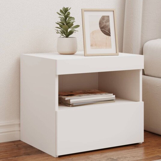  Nattbord med LED hvit 50x40x45 cm 8721012253476
