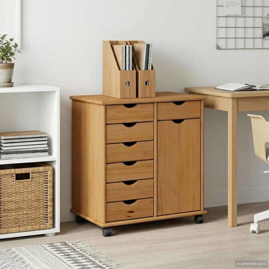 vidaXL Rullende skap Honning brun 63,5 x 39 x 65,5 cm Massiv furu