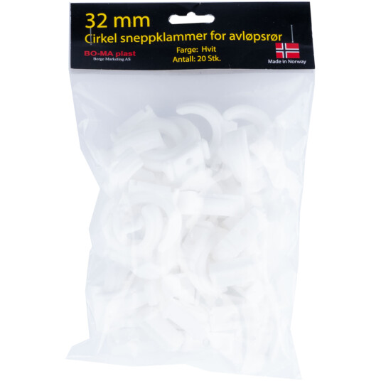 RØRKLAMMER 32 MM HVIT PLAST 20PK.