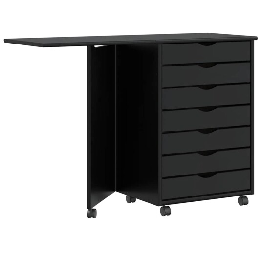 Rulleskap med skrivebord MOSS svart heltre furu
