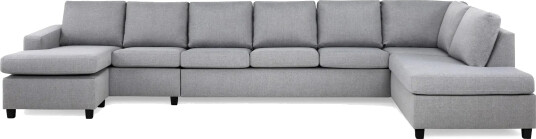 Crazy 6 seters Høyrevendt U formet XX Large Sofa med Divan og Sjeselong i Stoff Grå