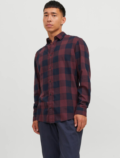 Jack & Jones Jjegingham Twill Shirt L/S Noos - Burgundy - XXL