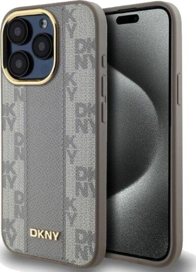 DKNY Beige MagSafe iPhone 15 Pro Max Skinnetui med Rutete Mønster
